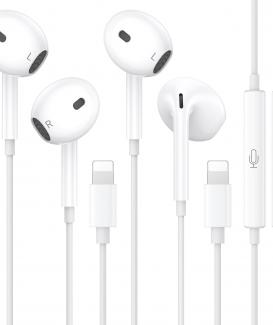 2 Packs for iPhone Headphones Wired Earbuds Earphones Built-in Microphone & Volume Control Noise Reduction Headsets for iPhone 14/13/12/11/XR/XS/X/8/7/SE/Pro/Pro Max, No Bluetooth Need, Plug and Play